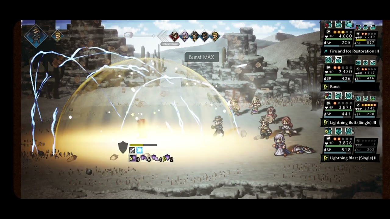 Octopath COTC Beating the Sufrataljah level 100 NPC with a lightning team in 10 turns