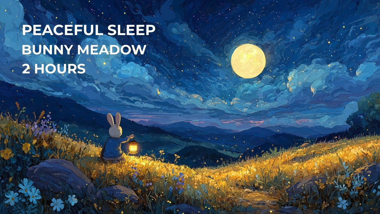 Peaceful Sleep Bunny Night 🌙 Moonlight Field Ambience | Relaxing Sleep Music (2 Hours)