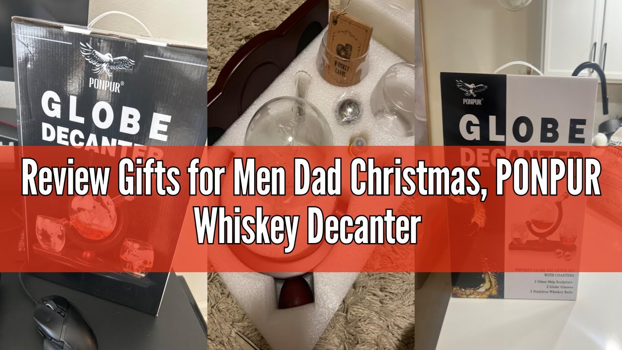 Review Gifts for Men Dad Christmas, PONPUR Whiskey Decanter Globe Set with 2 Ball Stones & 2 Glasses