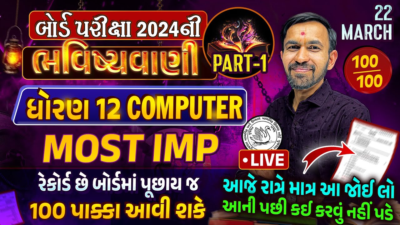 Computer Final ભવિષ્યવાણી Part 1| Std 12 Computer Board Exam Paper Imp | March 2024 Full Paper Imp