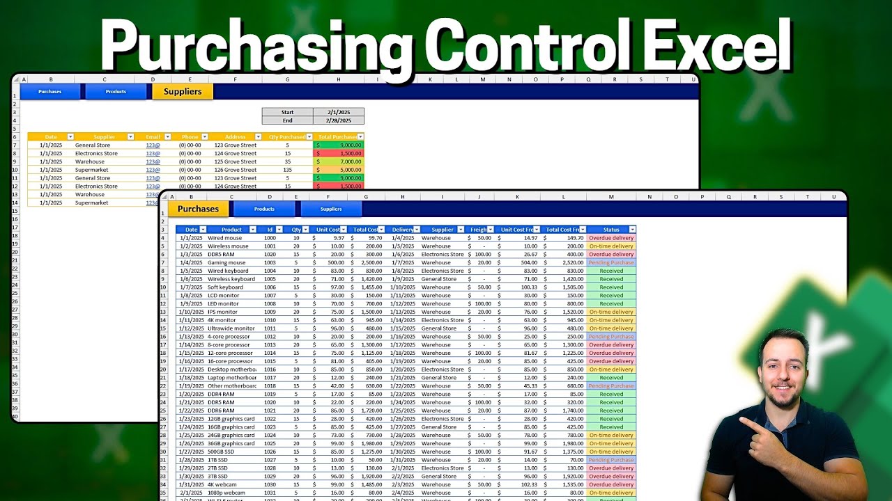 How to Make a Purchasing Control Template in Excel | Purchases, Suppliers, Products, etc
