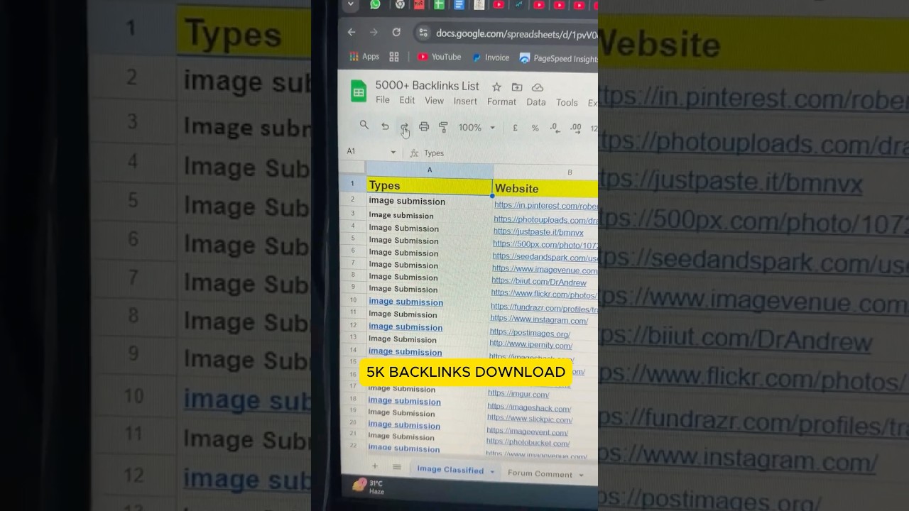 5K Download Backlinks Sheet - High DA