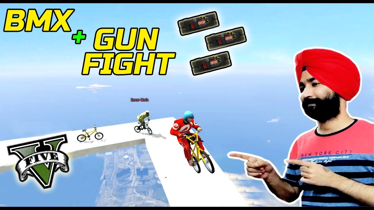 FUNNY BMX PARKOUR +  GUN FIGHT + STICKY BOMB 🤪🤪  GTA 5 HINDI GAMEPLAY