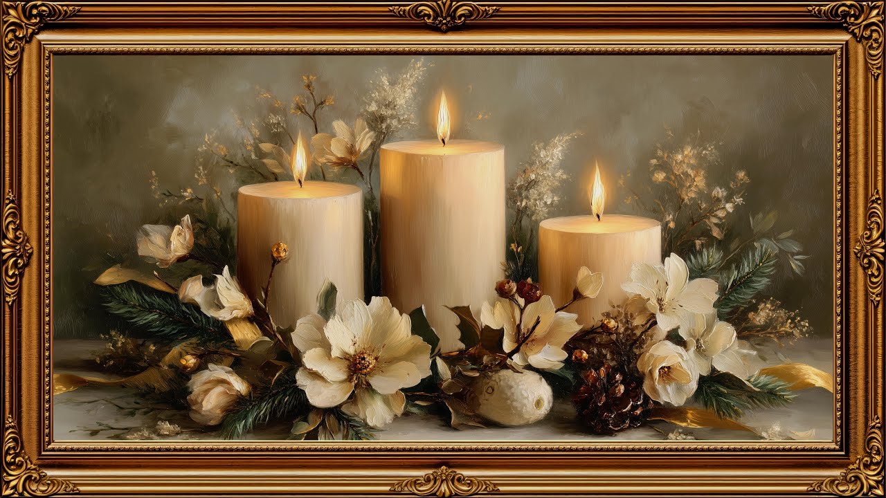 Golden Candle Elegance | 4K Frame TV Art | Cozy Candlelight Screensaver | Neutral Winter Decor