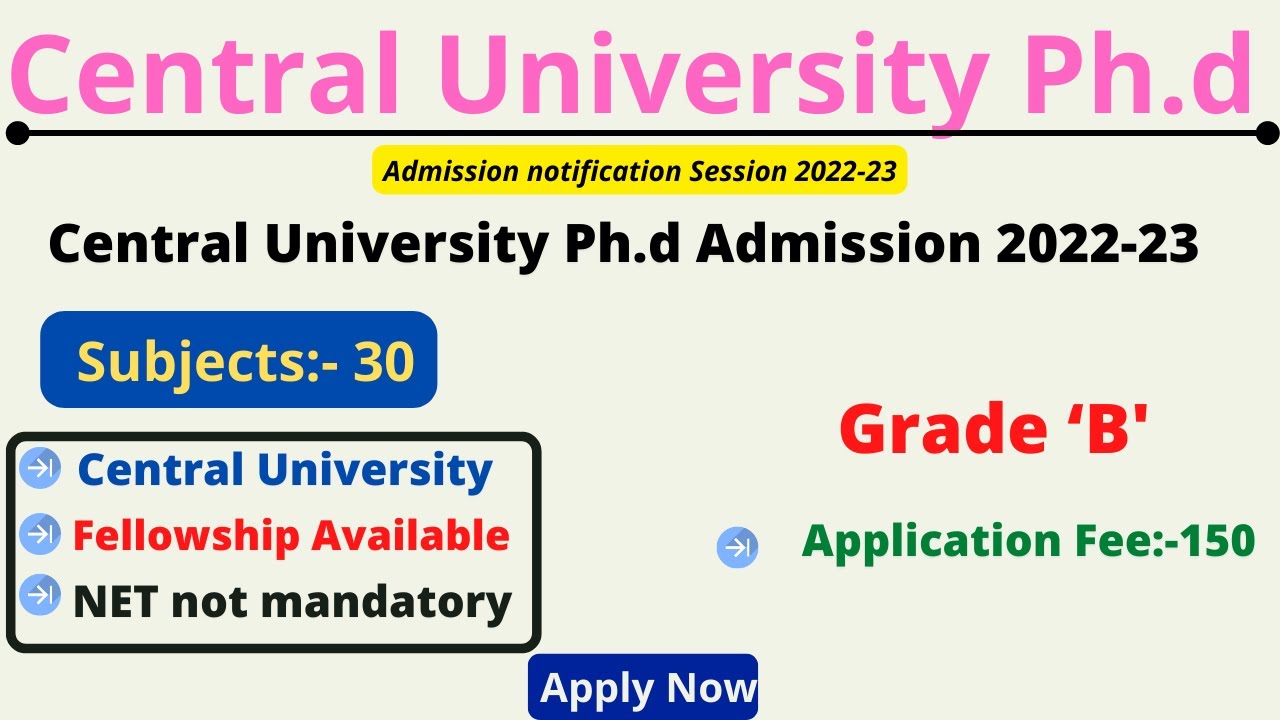 Central University PhD admission notification 2022-23| Ph.D. application form| PhD with stipend