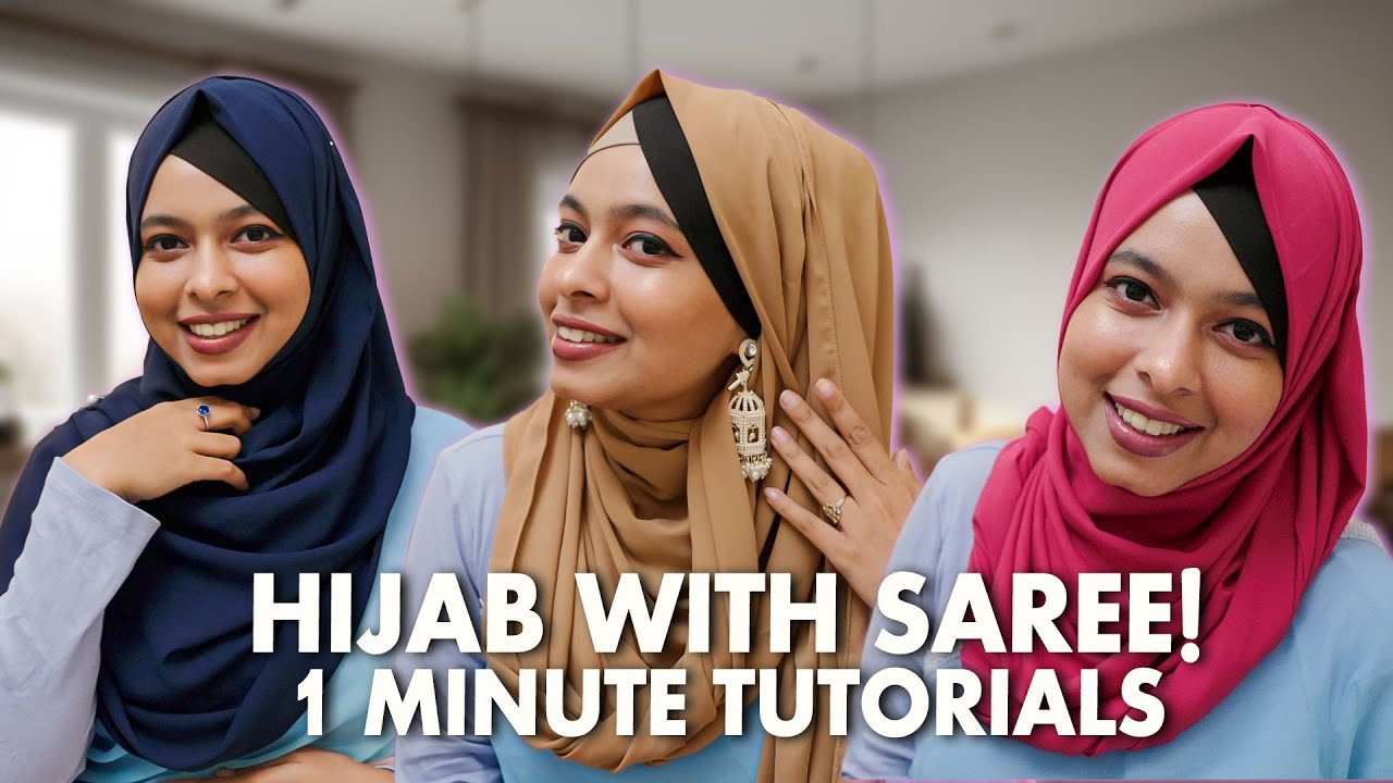 How To Style Hijab With Saree | 3 Party Hijab Style | Khudalagse