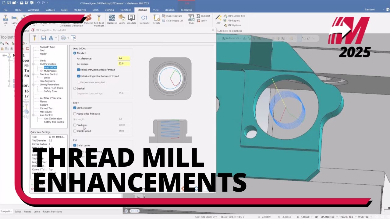 Thread Mill Enhancements in Mastercam 2025