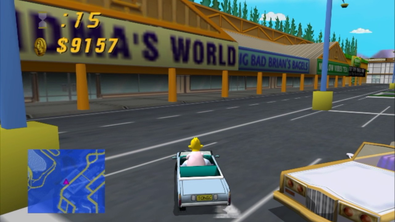 The Simpsons Road Rage (Gamecube) Entertainment District Gameplay