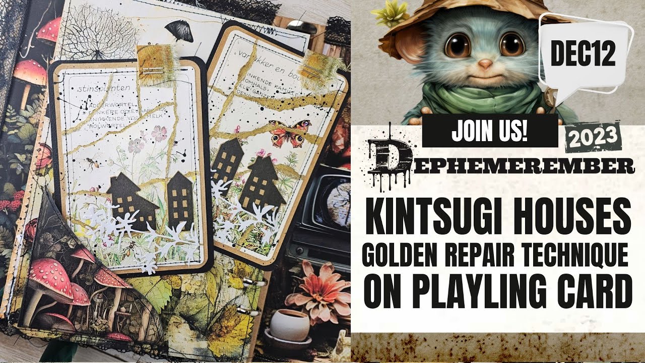 KINTSUGI HOUSES - GOLDEN REPAIR TECHNIQUE ON PLAYLING CARD - #DEPHEMEREMBER DEZ12