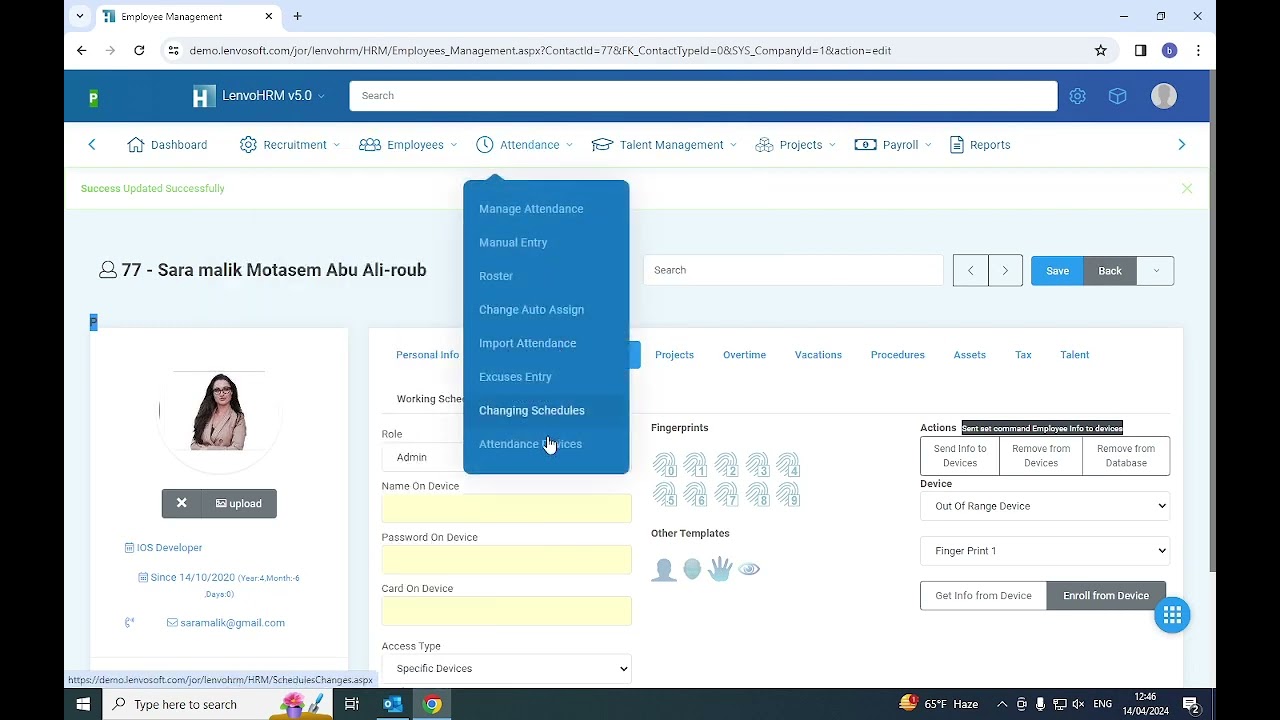 Manage Employees Access Type to Attendance Devices & GPS - LenvoHRM