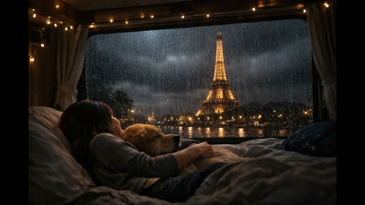 Car Rain Sounds for Sleep | 차 안 빗소리 | 파리 에펠탑