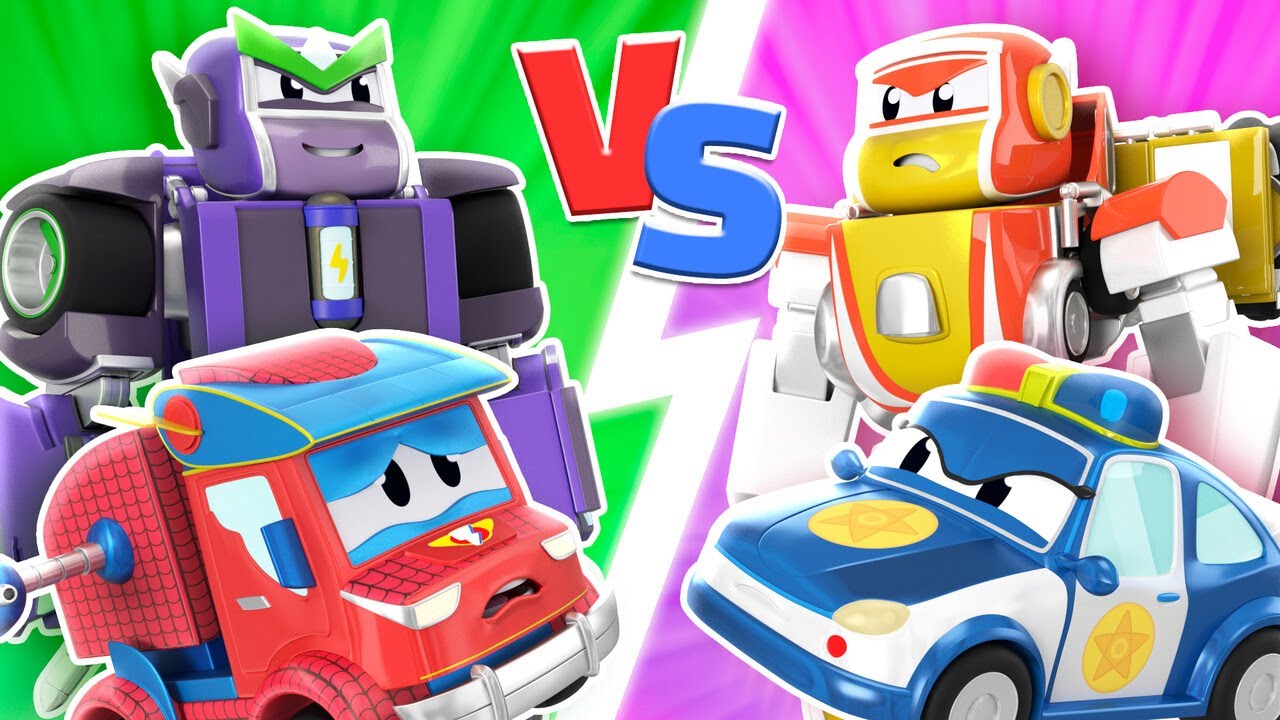 SUPER SPIDERMAN TRUCK is taken by EVIL ROBOT ! 🤖 Robot & Police Car Transform 🚓 Robofuse