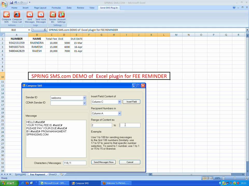spring sms fee reminder demo.avi