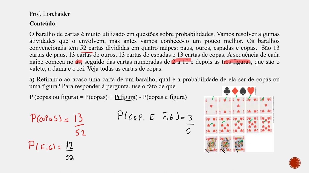 O baralho de cartas é muito utilizado em questões sobre probabilidades  Vamos resolver algumas