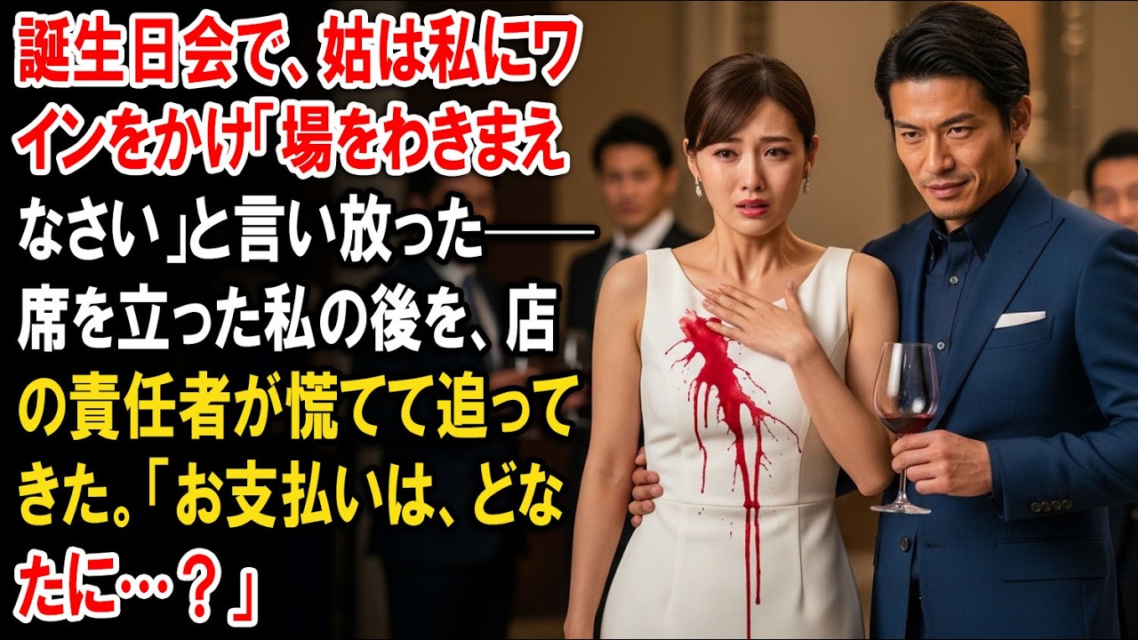 誕生日会で、姑は私にワインをかけ「場をわきまえなさい」と言い放った——席を立った私の後を、店の責任者が慌てて追ってきた。「お支払いは、どなたに…？」【静かな復讐】【家族の裏切り】