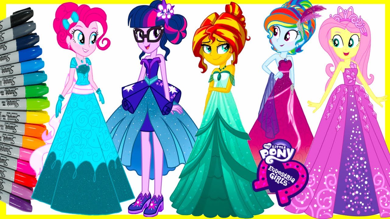 MY LITTLE PONY EQUESTRIA GIRLS GALA DRESS RAINBOW ROCKS CAFETERIA SONG COLORING PAGE MEWARNAI