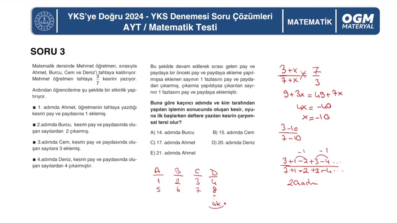 Matematik AYT Türkiye Geneli Deneme Sınavı Soru Çözümleri