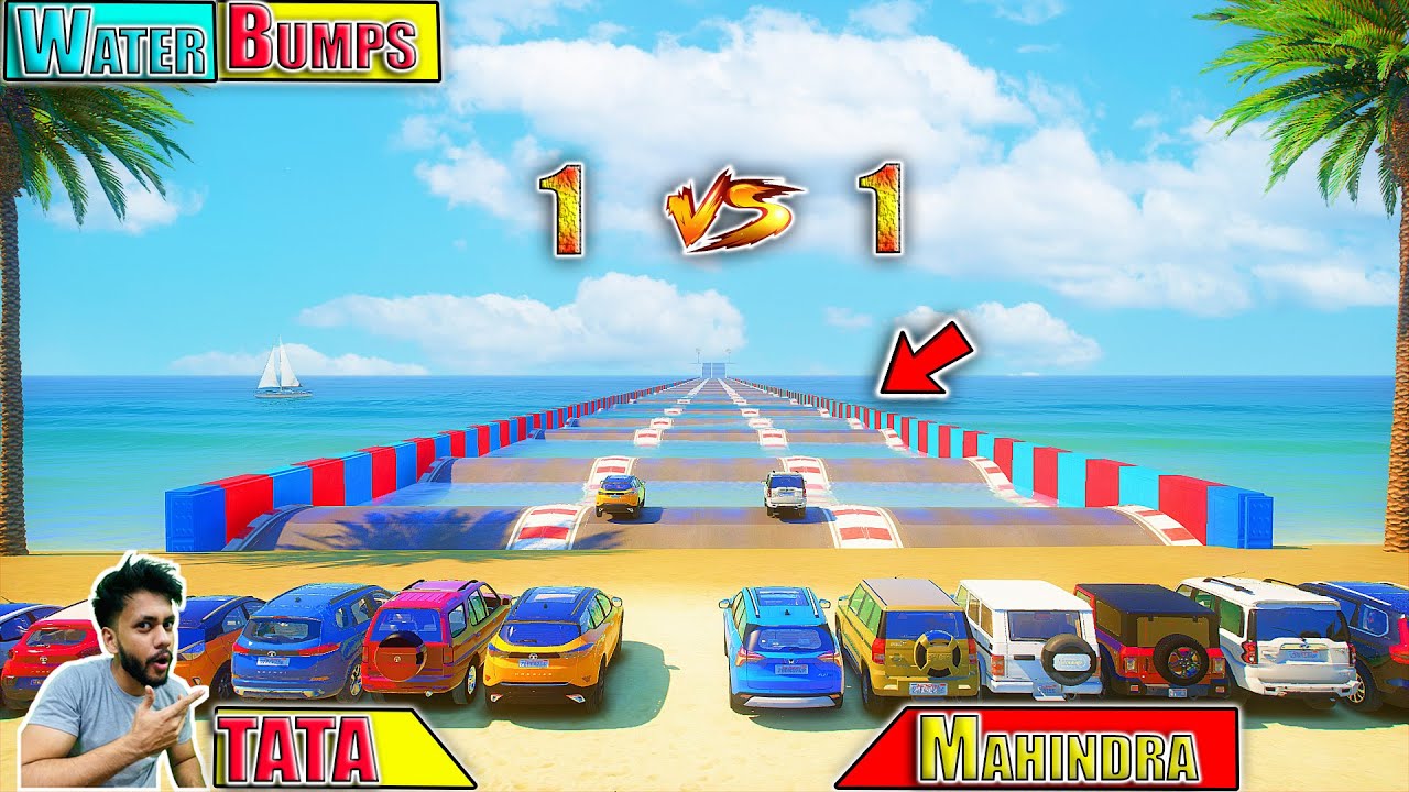 Mahindra Cars Vs TATA Cars Water Bumps Drag Race Challenge GTA 5