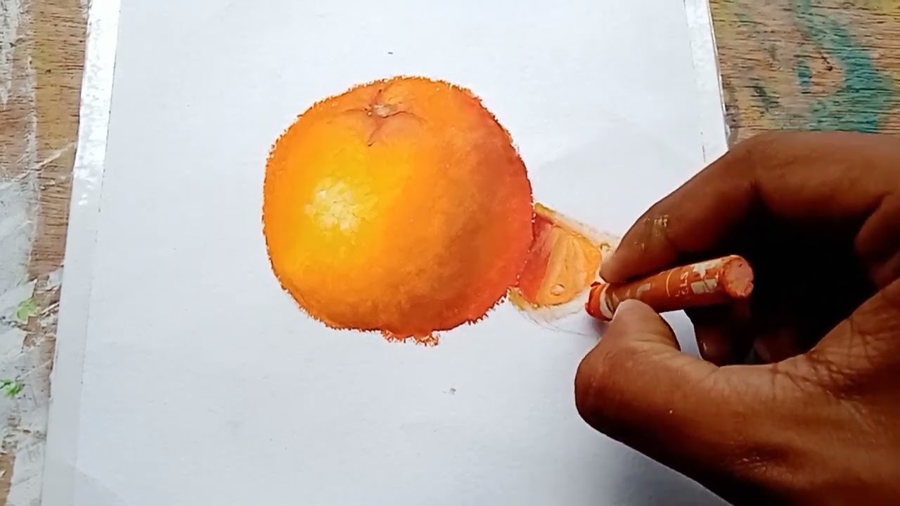 How to draw a easy orange still life with oil pastel