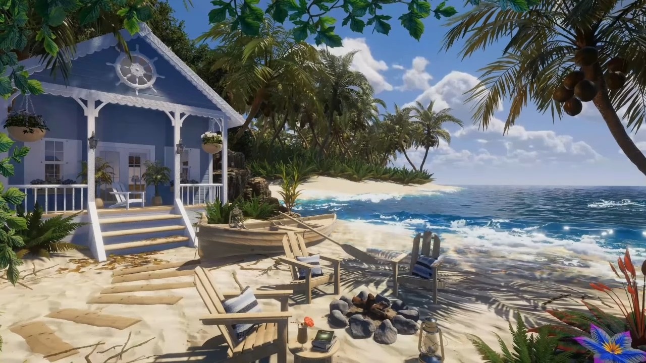 Cozy Beach House | Day & Sunset Ambience | Campfire, Ocean Waves, Seagulls & Nature Sounds