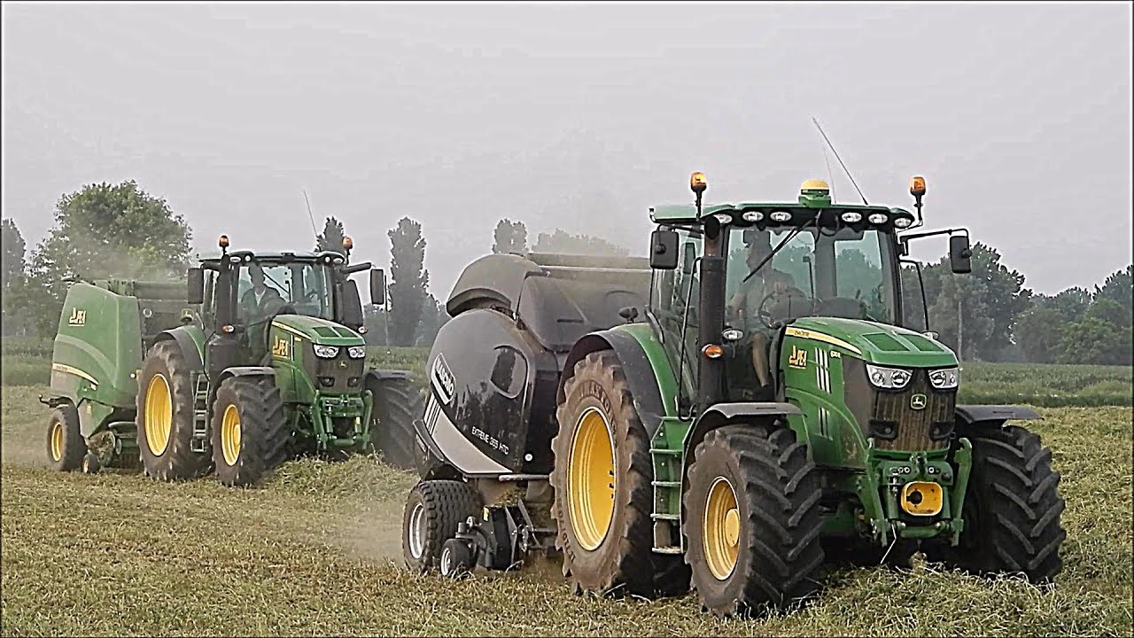 2 JD 6R with Round Balers - Gruppo PEA - Grass baling 2018