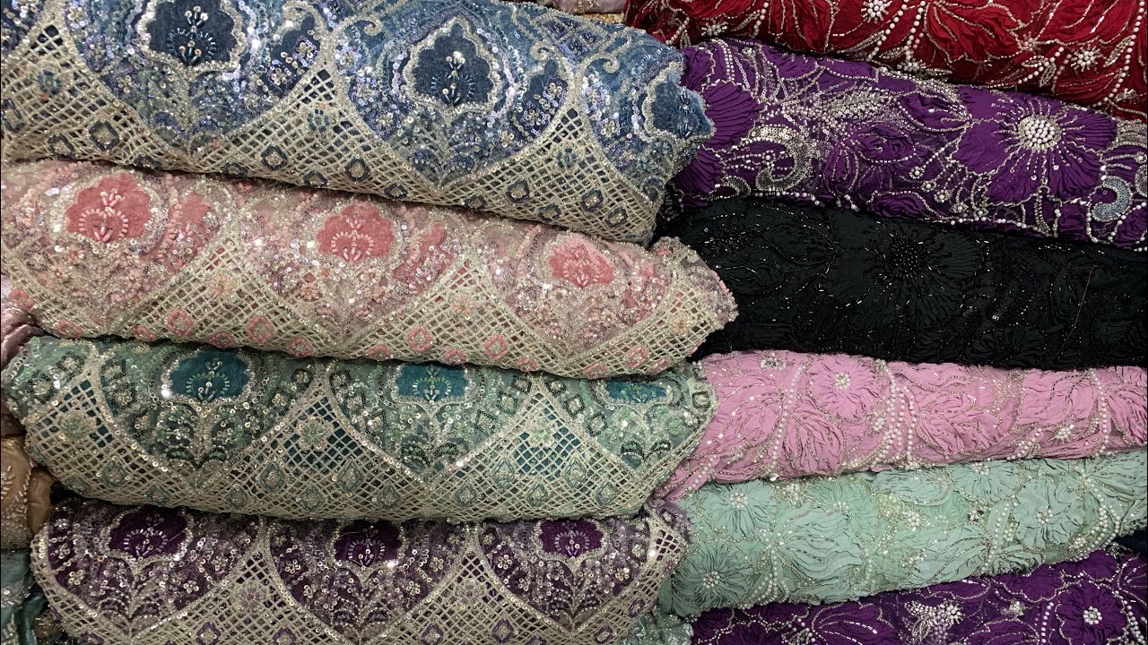 Bismillah Fabrics new arrivals of turkish cutdana cutwork with velvet flowers at whole sale rates