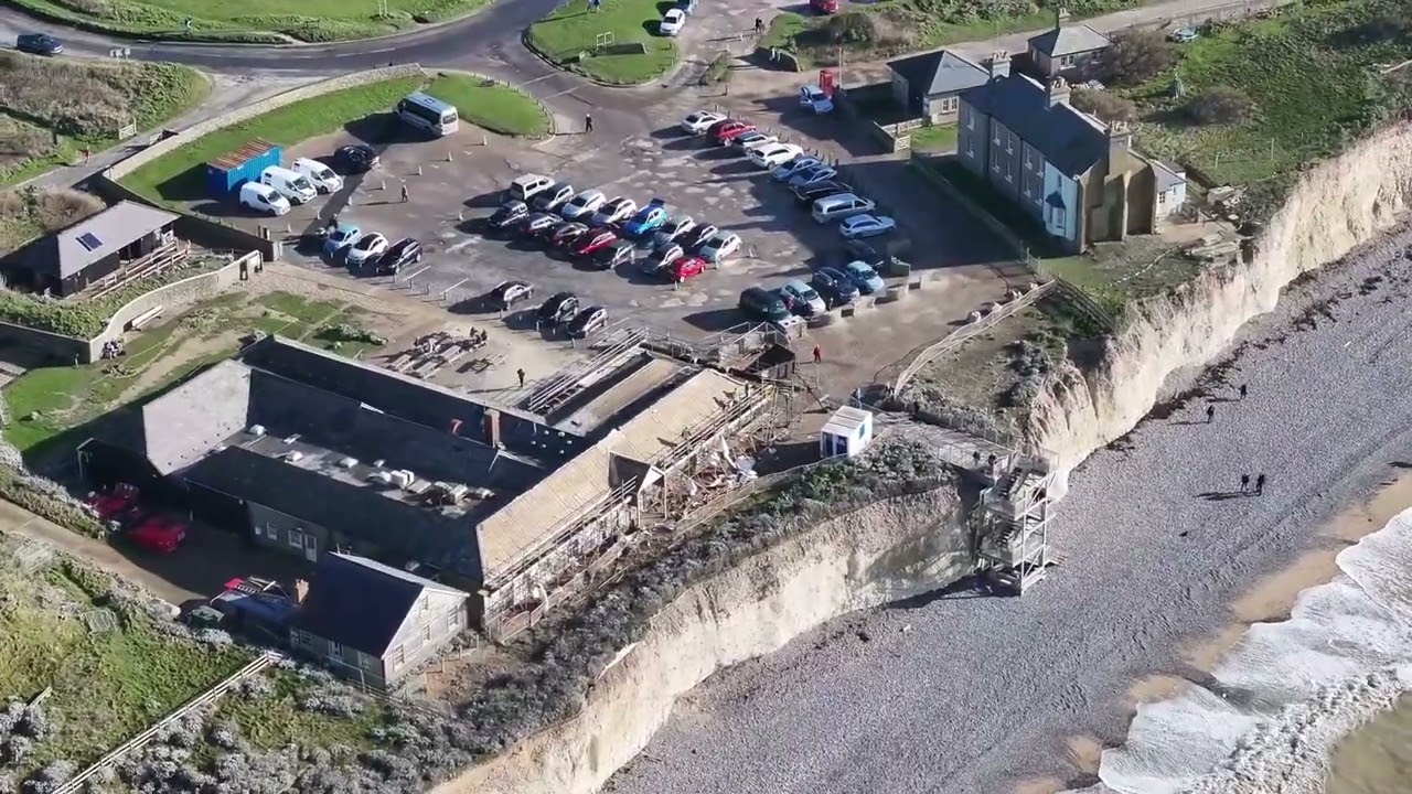 Aerial video of Birling Gap Café demolition works