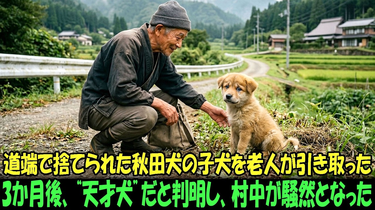 【奇跡の実話】道端で捨てられた秋田犬の子犬を老人が引き取った…3か月後、“天才犬”だと判明し、村中が騒然となった！