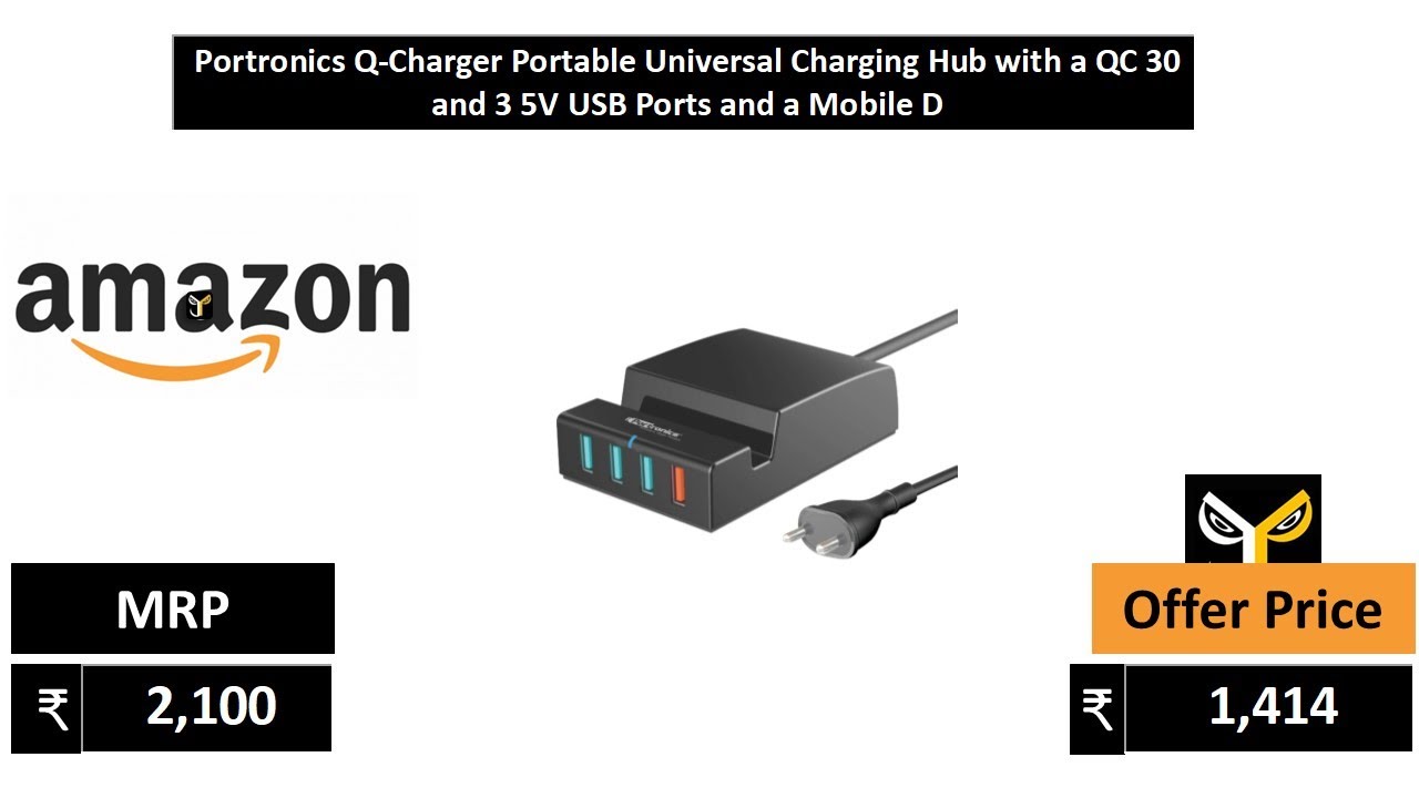 Portronics Q Charger Portable Universal Charging Hub with a QC 30 and 3 5V USB Ports and a Mobile D