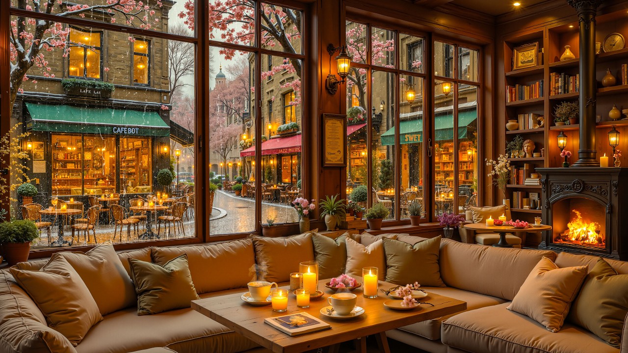 Serene Winter Café Jazz Ambience ☕ Cozy Coffee Shop with Crackling Fireplace for Study, Relax & Work