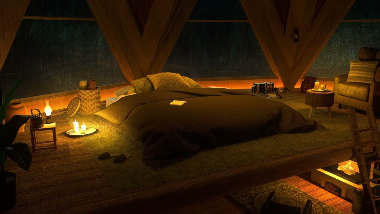 Cozy Attic Cabin in Heavy Rain ⛈️ Relaxing Sleep Sounds & Forest Ambience (3 Hours)
