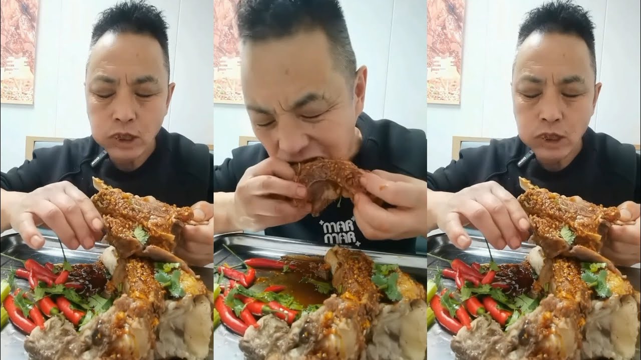 ASMR MUKBANG | JUICY LAMB RIBS WITH HOT GARLIC SAUCE AND ONION EATING 