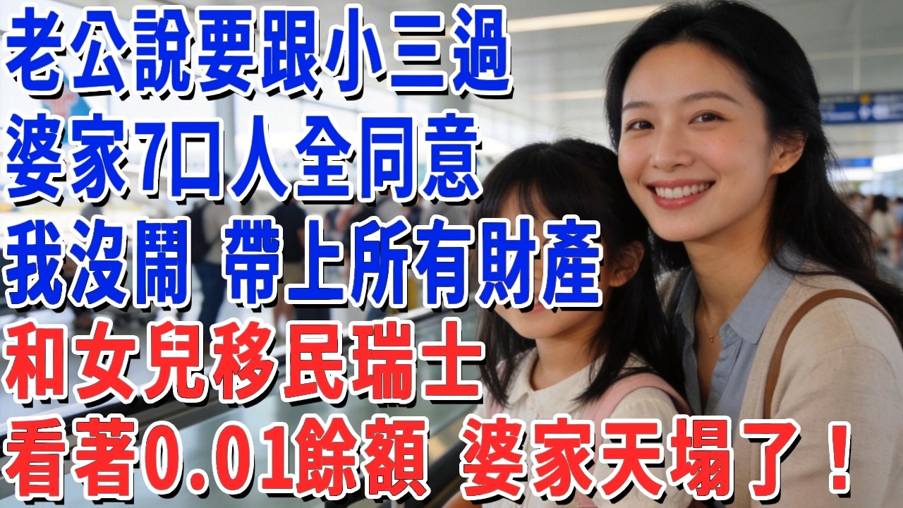 老公說要跟小三過，婆家7口人全同意，我沒鬧 帶上所有財產，和女兒移民瑞士，看著0.01餘額 婆家天塌了！#妮妮故事會 #情感故事 #老年生活