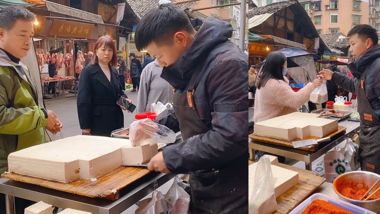 The stall sells tofu, which is freshly made and sold on December 15st.