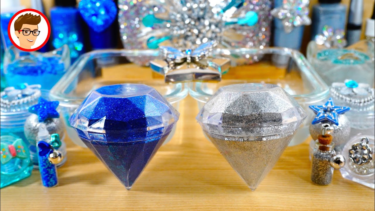 blue vs silver makeup mixing into slime | stayhome satisfying asmr slime and b withme video 75 💎💍
