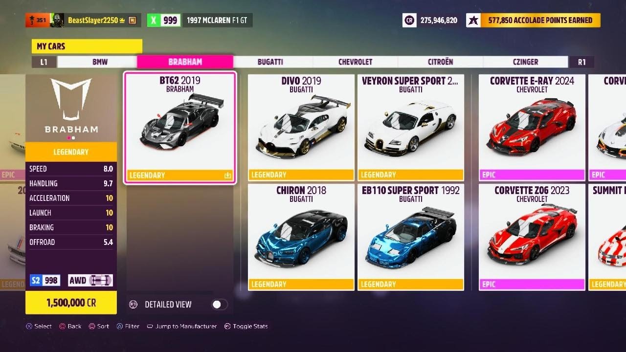 FH5 247 Car Collection Of Epics And Legendarys Only