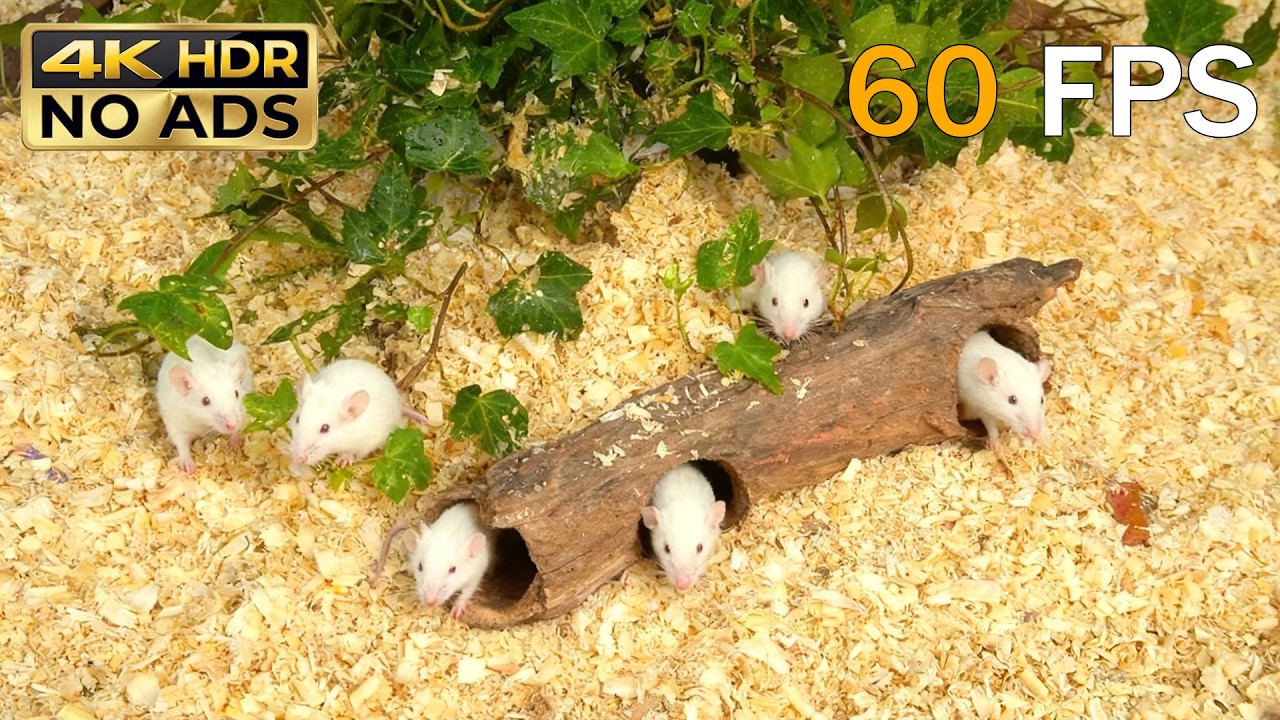 [NO ADS] CAT TV 😺 Mouse in the Log: Hollow Trunk Hideout & Coconut Shell Buffet 🐭 4K HDR 60FPS
