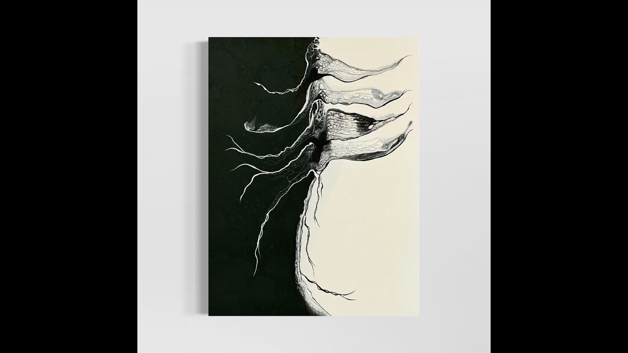 BLACK AND WHITE SIMPLE SWIPING Acrylic Pour Painting, Flow Art, Fluid Art Technique,