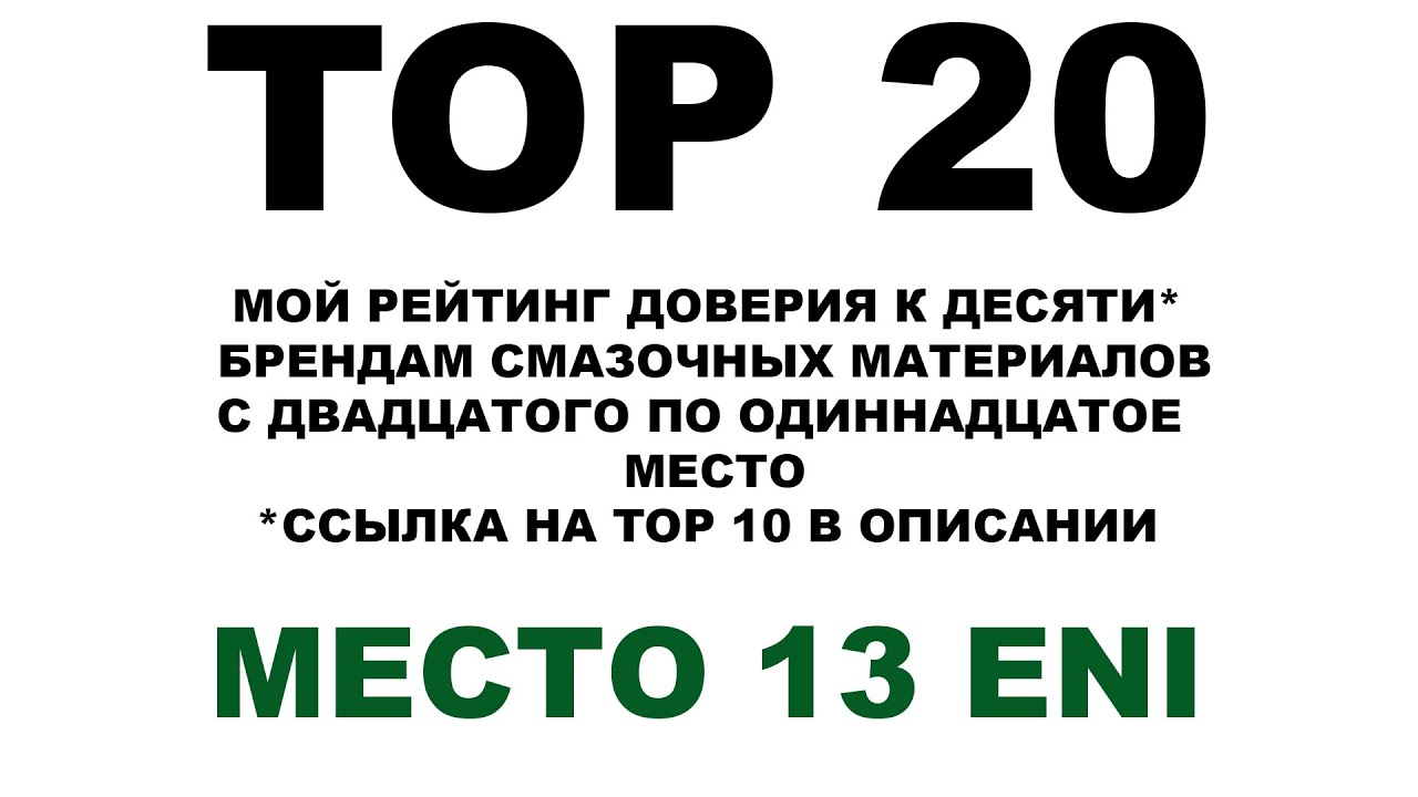 МЕСТО 13: ENI. TOP 20 Моторных масел. Мой личный рейтинг доверия к производителям. #ANTON_MYGT