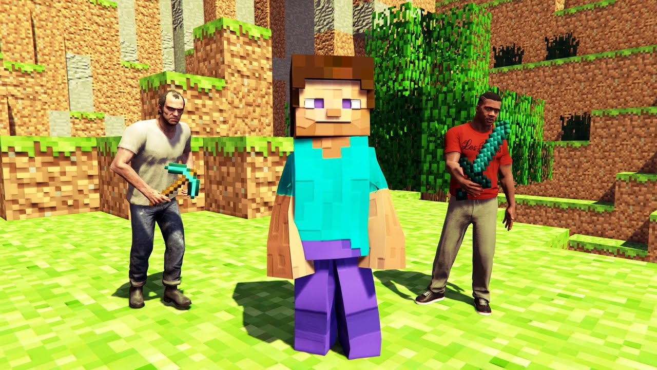 قراند 5 : العالم تحول إلى ماين كرافت | GTA V Minecraft Mod