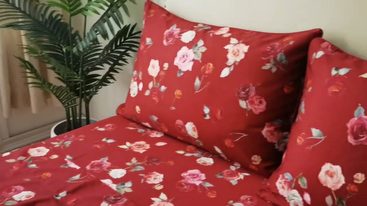 Bedding Sheet Set-White and Red Rose Floral#fadfay #bedroom #bedding #luxurybedding #rose