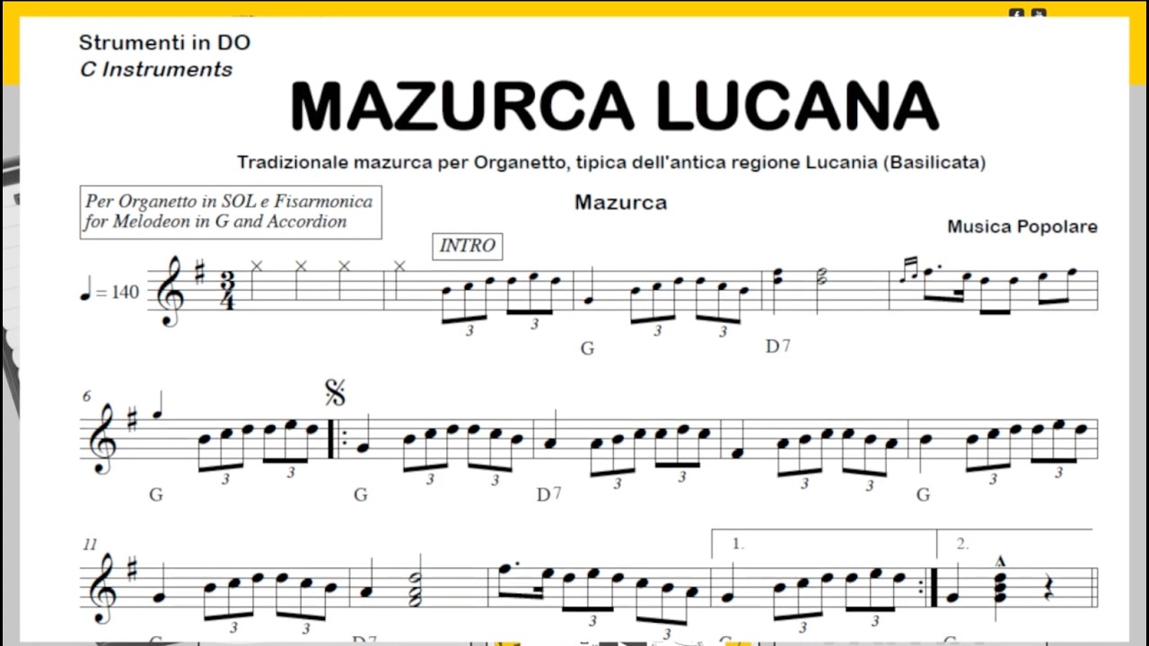 LUCANIAN MAZURKA (MAZURCA LUCANA)(G Key) mazurka: Playalong Backing Track Sheet Music C B♭ E♭