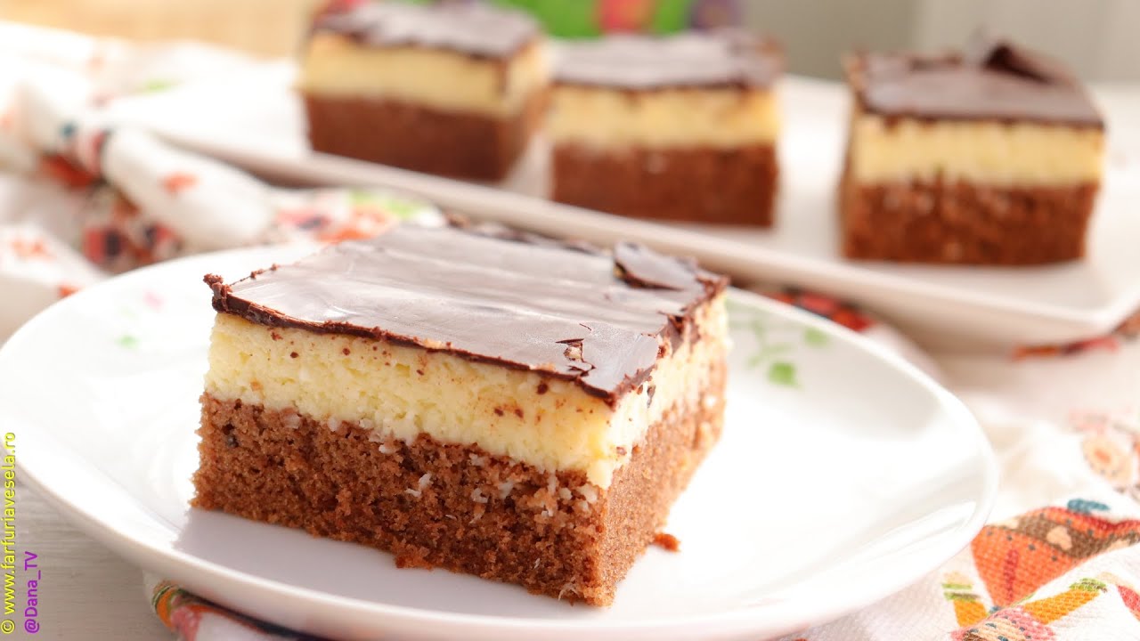 Prajitura cu crema de cocos si glazura de ciocolata | Farfuria Vesela