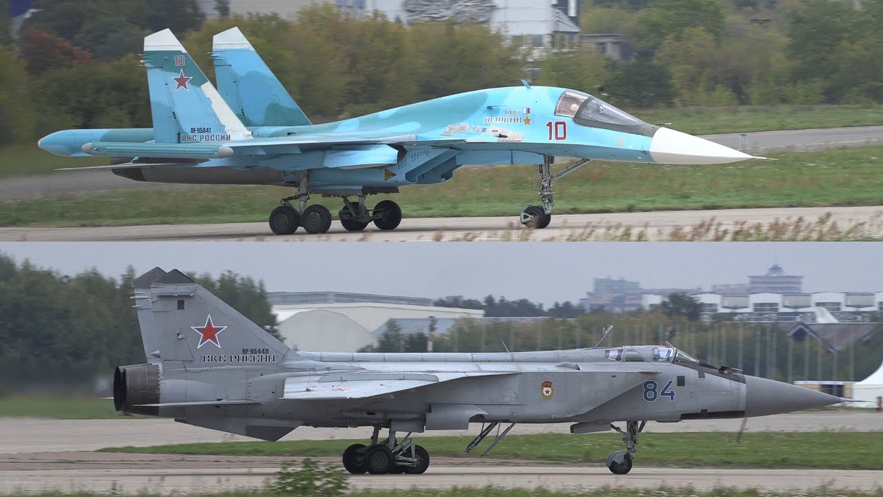 вылет Су-34 RF-95848 RF-95841 и МиГ-31 RF-95449