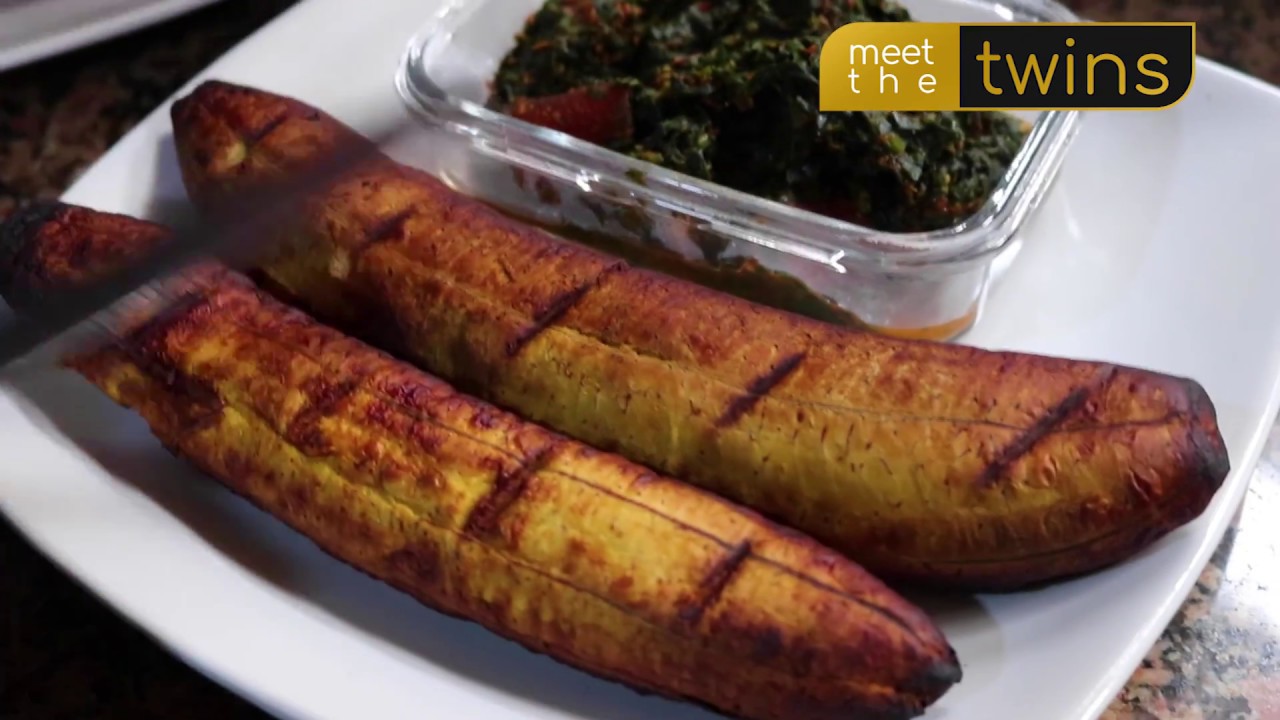 NIGERIAN DISH - HOW TO MAKE BOLI (ROASTED PLANTAIN)AND VEGETABLE SAUCE: Meet The Twins.
