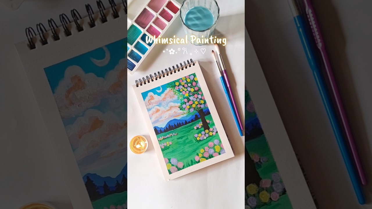 Whimsical Painting🌙❤︎⋆𐙚🎨 ♡#pastelcolours #paintingtechniques #artshorts #arttutorial #aestheticart