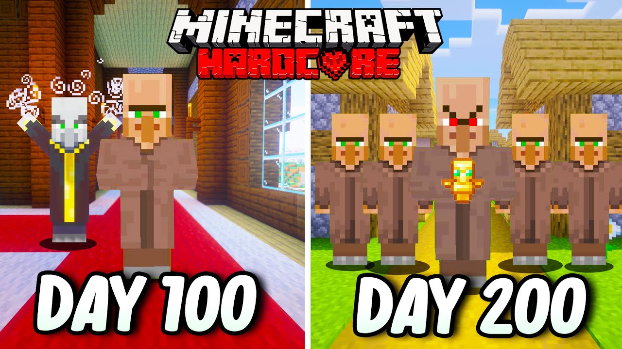 Я выжил 200 дней, будучи жителем деревни в хардкорном Minecraft... Minecraft Hardcore 100 дней