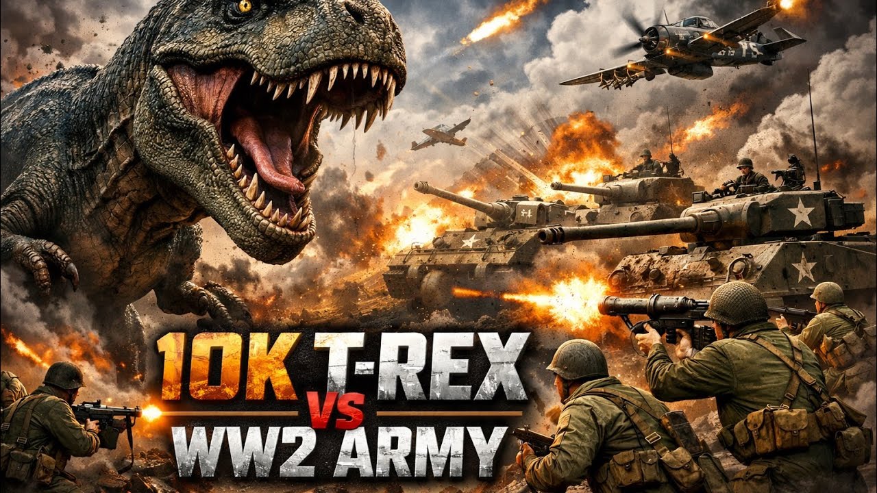 10,000 Tyrannosaurus Rex vs United States Army (WW2) – WAR OF ERAS?! 🦖⚔️