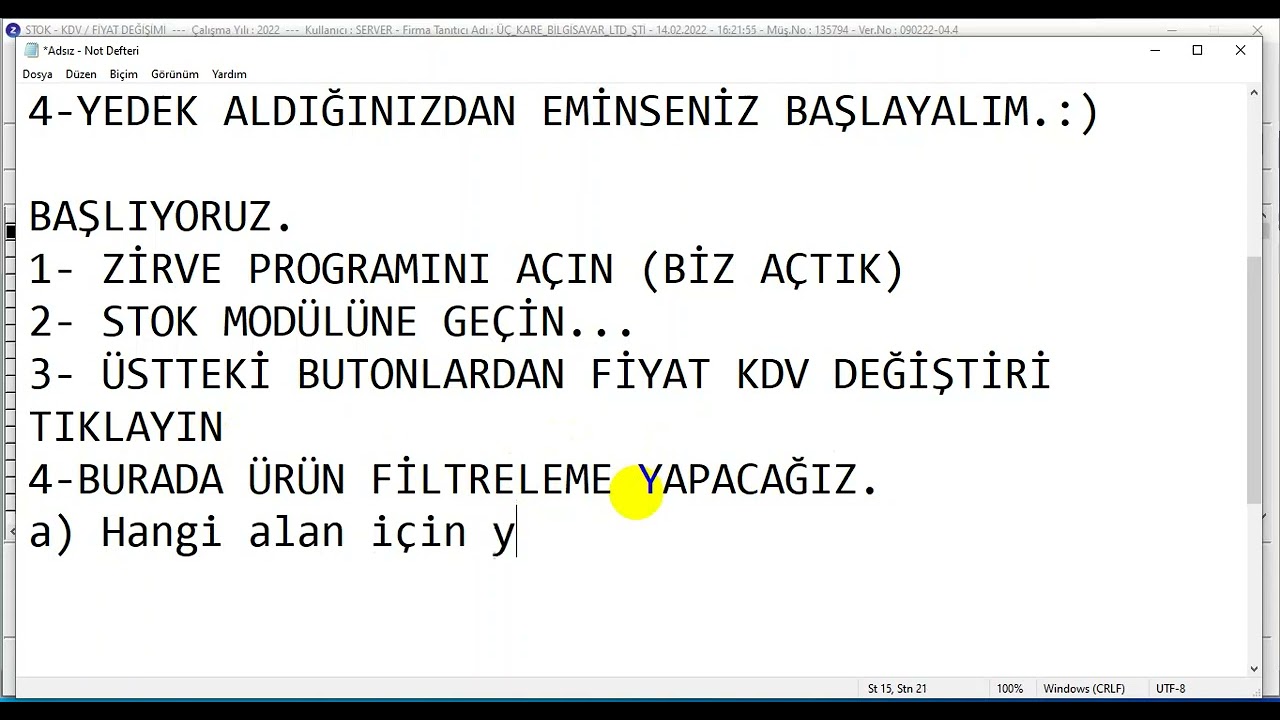 Zirve Yazılım - Stokların KDV Oranlarını Değiştirme (Sessiz)
