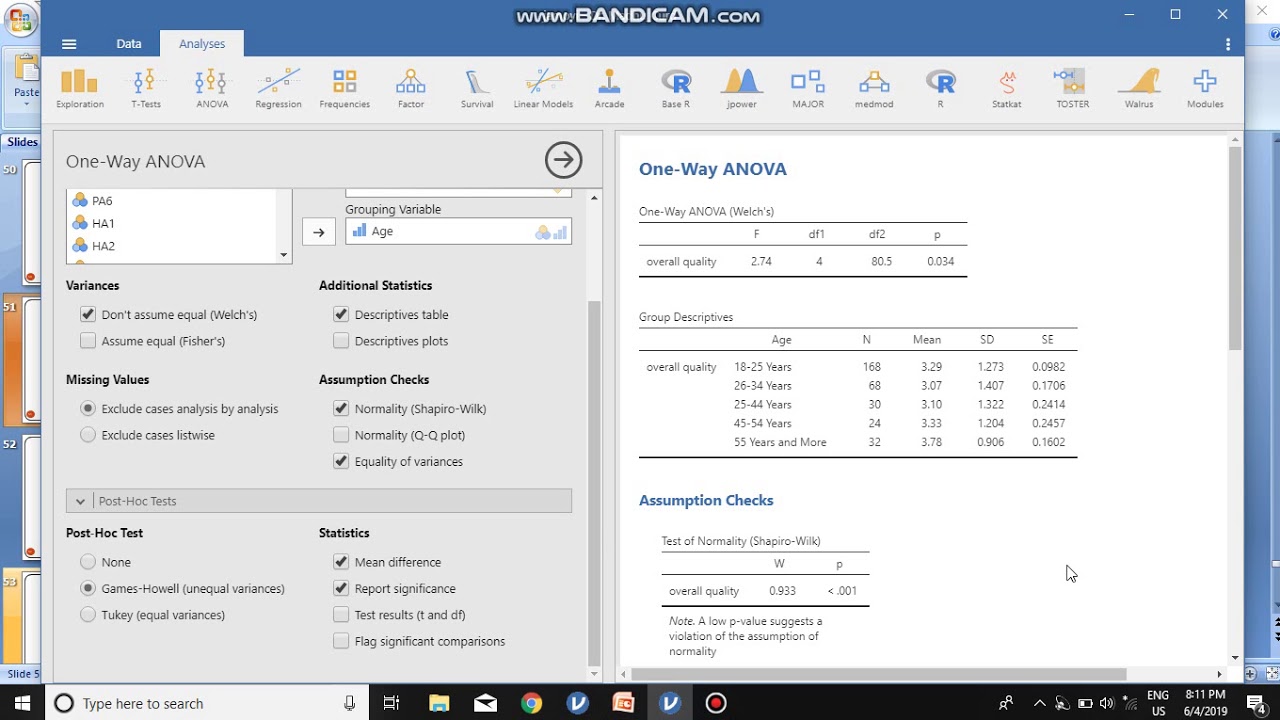 Jamovi  Part16  One way ANOVA and  Post hoc test
